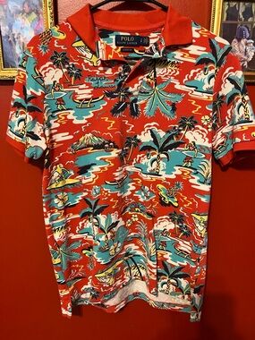 Polo by Ralph Lauren Red Tropical Surf Print Polo